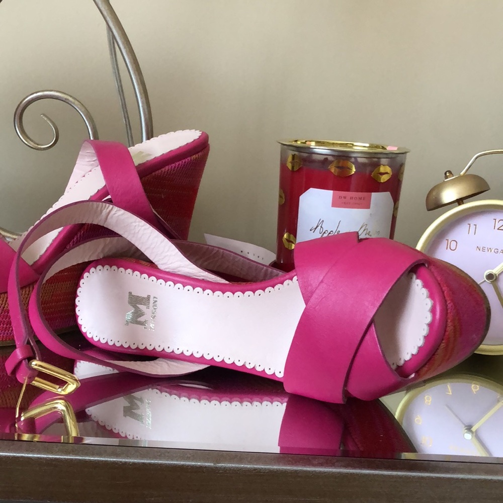 NEW M Missoni Pink Orange Leather Strappy High Heel Wedge Sandals - Picture 5 of 10